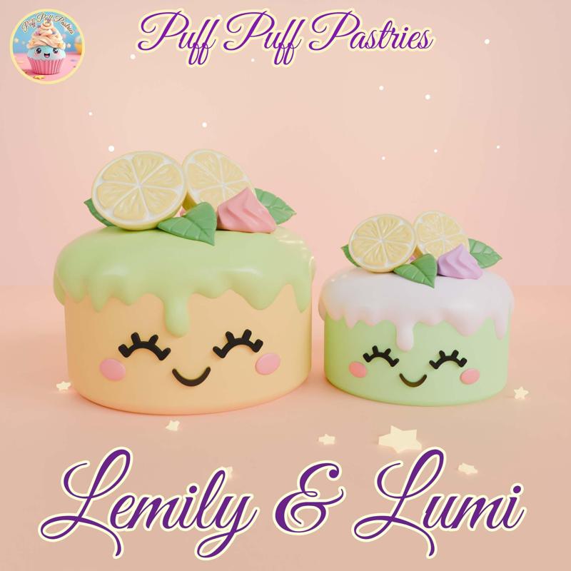 Kawaii Round cake Lemily and Lumi