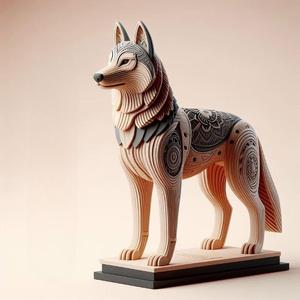 1036 Color 3D Model of a Totem-Style Wolf on a Pedestal, pug, dachshund, poodle, cat, dog, monkey, elephant, beagle, bear, lion, fox, faun, pomeranian, troll, platypus, majestic, totem, fantasy, crocodile