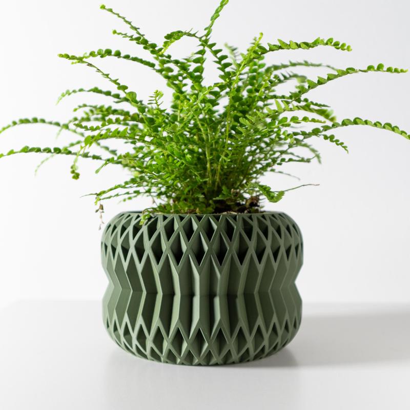 The Rydan Planter Pot with Drainage Tray & Stand: Modern and Unique Home Decor for Plants and Succulents  | STL File