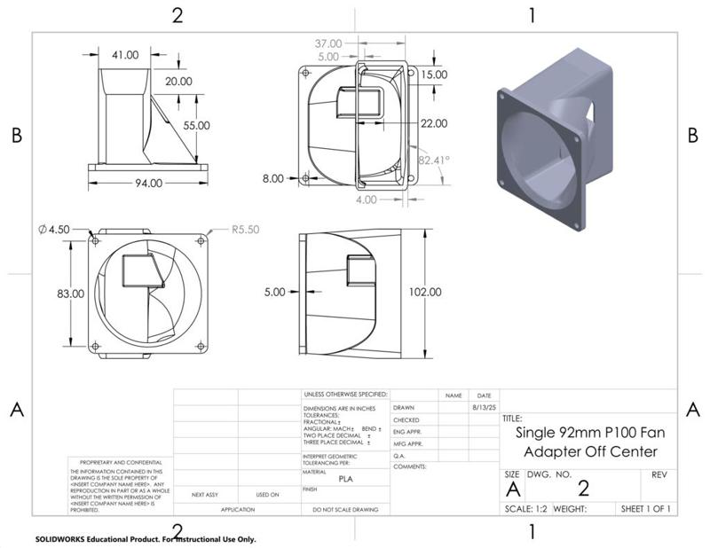  Single 92mm Off Center Fan Adapter For Nvidia Tesla P100 