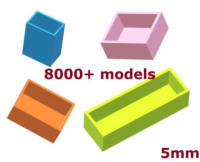 Simple Box - 8000 different Sizes -  40x40x10 mm up to 150x150x150 mm - Wall thickness of 5mm