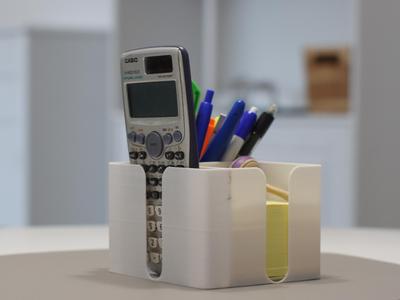 Pencil holder with sticky notes compartment
