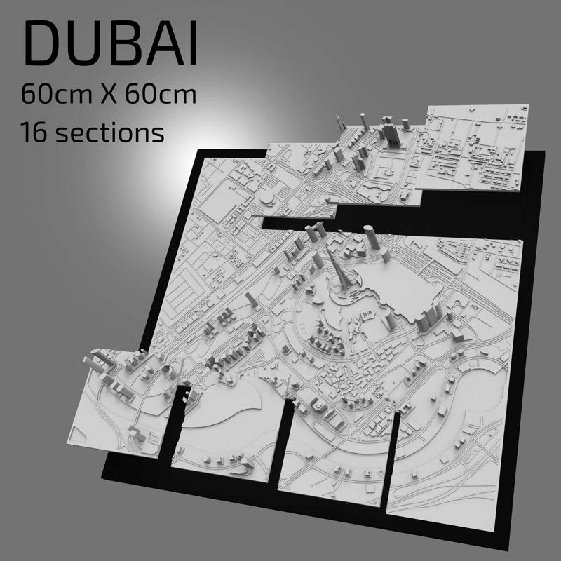 3D Dubai | Digital Files | 3D STL File | Dubai 3D Map | 3D City Art | 3D Printed Landmark | Model of Dubai Skyline | Art