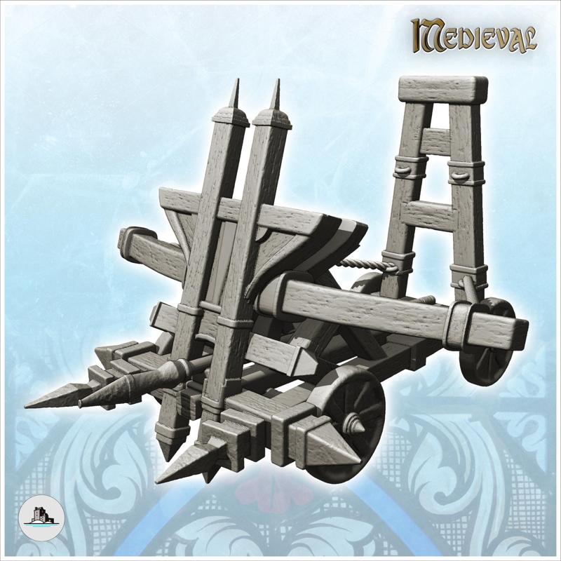 Two-wheeled wooden ballista siege engine with arrows (5) - Medieval Gothic Feudal Old Archaic Saga 28mm 15mm