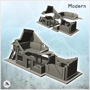 Two-storey brick factory with chimney and steel beam (destroyed version) (6) - Modern WW2 WW1 World War Diaroma Wargaming RPG Mini Hobby