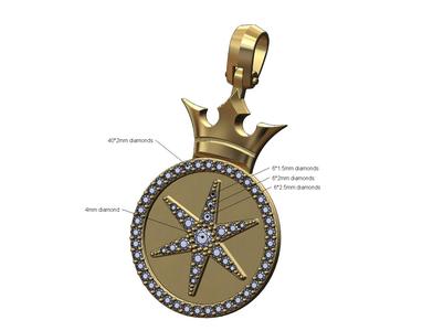 Crown diamond star round pendant 3D print model