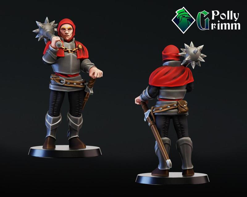 Fantasy warrior soldier with mace and sword