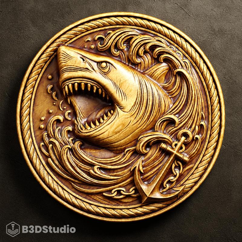 Shark Relief for CNC Laser and 3D Print STL File and 4K Grayscale TIF - High Detail 3D Model