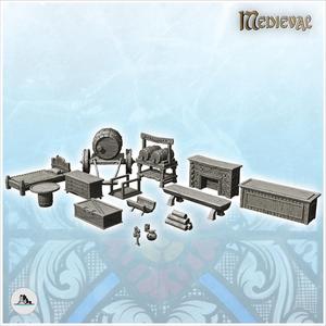 Tavern interior set with barrel, bed and fireplace (5) - Medieval Gothic Feudal Old Archaic Saga 28mm 15mm