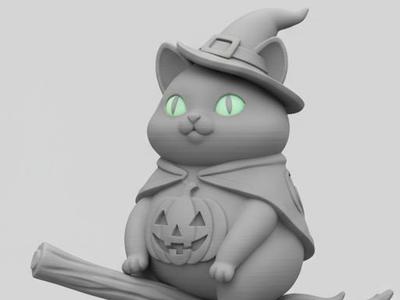 Witchy Black Cat on Broomstick – Halloween Mini