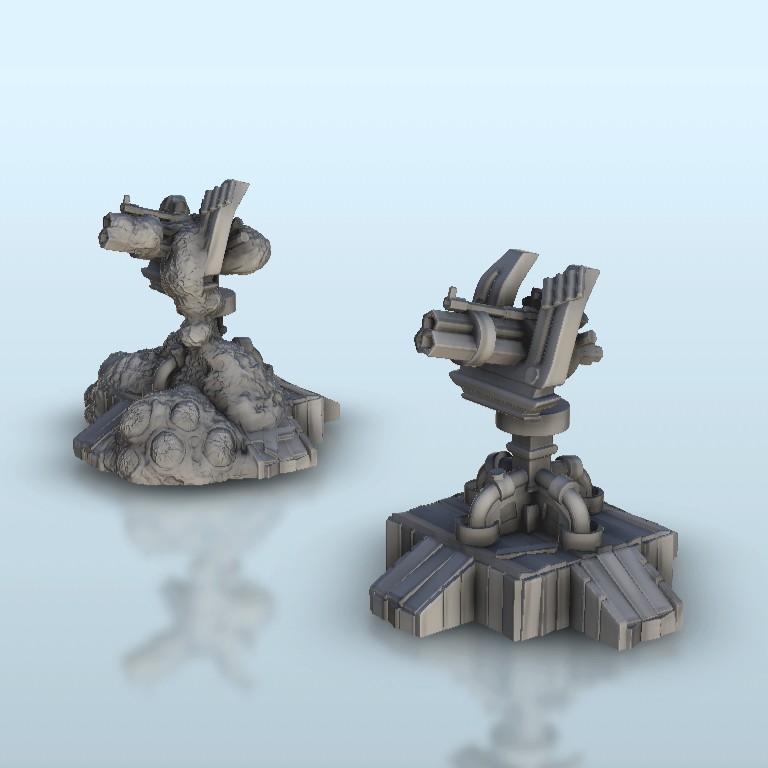 Shield turret (+ destroyed version) - Science fiction SF sCIFI