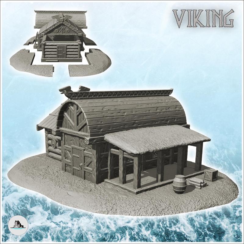 Wooden Viking warehouse with canopy and accessories (2) - Alkemy Lord of the Rings War of the Rose Warcrow Saga