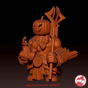 Halloween Fire Mage Dwarf - 32mm height, 1 inch base free pre-supported miniature