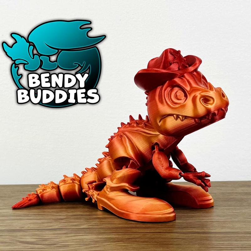 Sheriff Spike Hat & Boots / T-Rex Articulated / Print-in-Place Dinosaur / Cute Tyrannosaurus / Dino World Beast