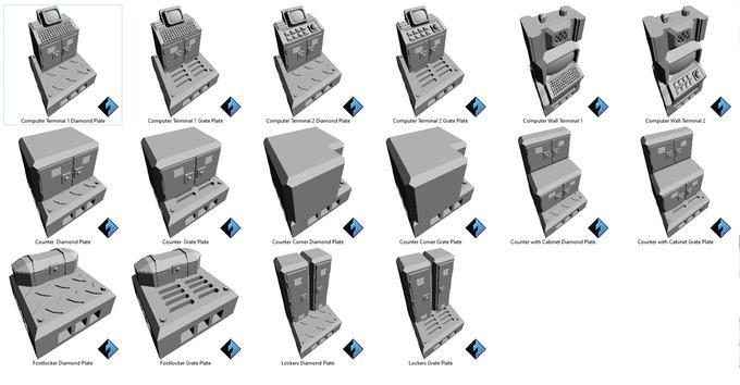 Counters, Cabinets, Lockers, and Computer Terminals, OpenLOCK Modular Industrial Terrain Tiles Expansion Set