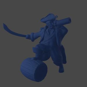 Pirate captain with cutlass and barrel
