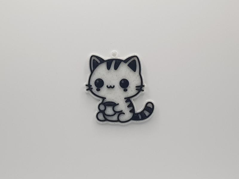 Cat with Coffee Keychain