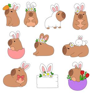 Set of 10 Easter Capybara cutters and stamps