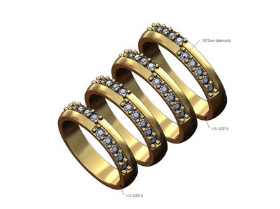 Split half eternity diamond rounded band US sizes 6to9 3D print model