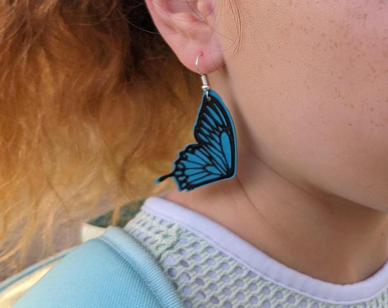 Filament change two-color butterfly wing earrings, no abs, hole for post included, monarch butterflies