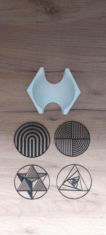 Geometric Cup Coasters Set and Holder
