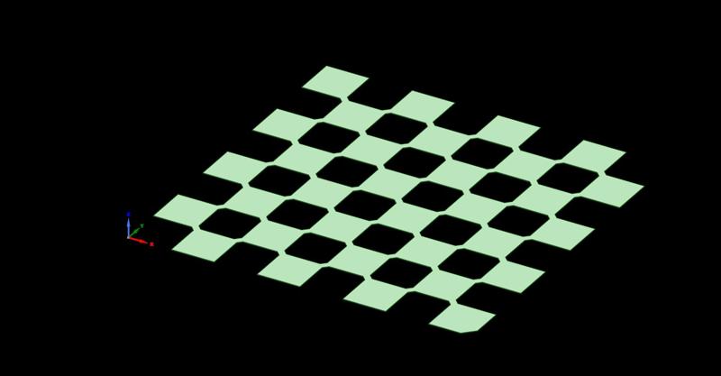 Connected checkerboard bed calibration test pattern