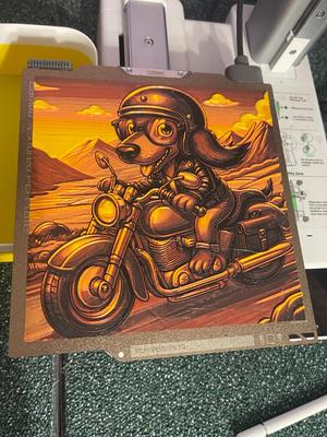 A dachshund on a motorcycle -HueForge