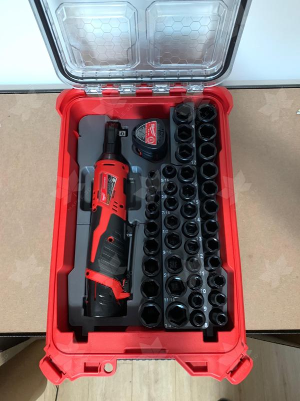 Milwaukee M12 Ratchet & 3/8 impact socket set Milwaukee Packout Compact Organizer Insert