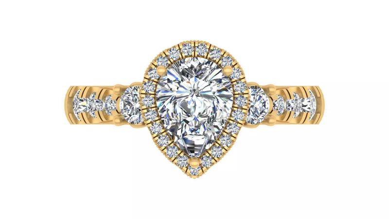 Pear-Cut Blue Gemstone Halo Engagement Ring