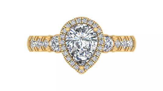 Pear-Cut Blue Gemstone Halo Engagement Ring