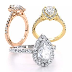 Pear Cut Engagement Ring One Row Pave Diamond Band