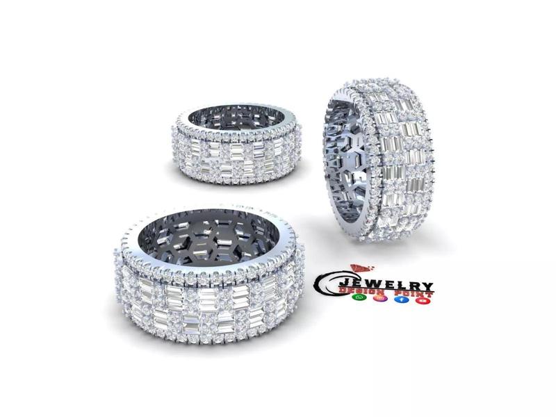Custom Diamond Ring - Eternity Round w Baguette  Diamond  Ring