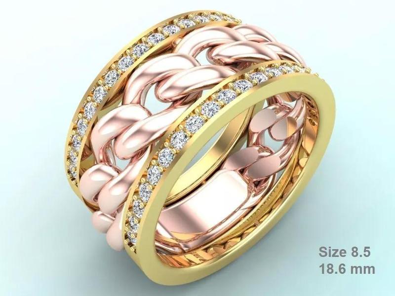 Chain Diamond ring - Miami Cuban ring - N8530A size 8 dot 5