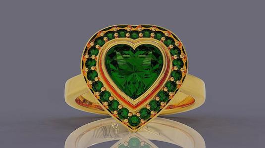 Cathedral style bezel set heart shape diamond halo ring