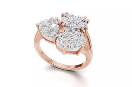 Cluster Diamond Trio Ring Unique Multi-Shape Statement Ring