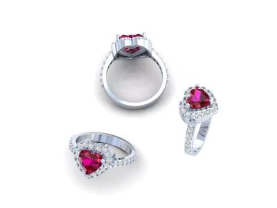 EMLR-001  Heart Ruby Diamond Cluster Ring