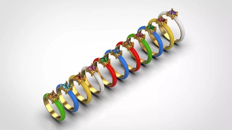 Enamel Ring with Square Stone Pack - 15 - 20mm N28