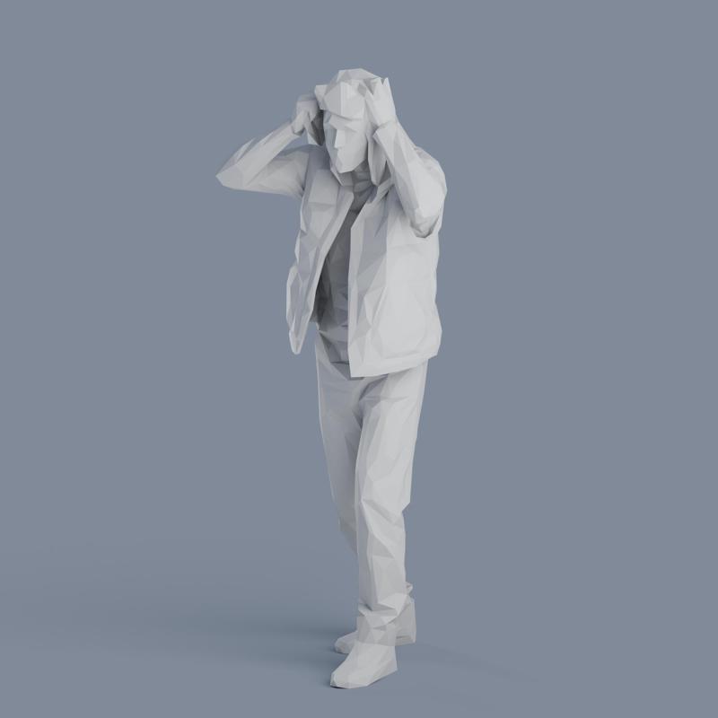 Low-Poly Man Adjusting Hat - Diorama Miniature