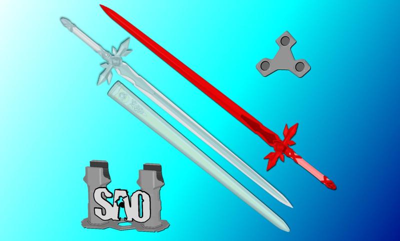 Blue/Red Rose SAO Sword | Eugeo/Kirito Sword | Sword Art Online | Matching Scabbard, Display Plinth Available | By CC3D
