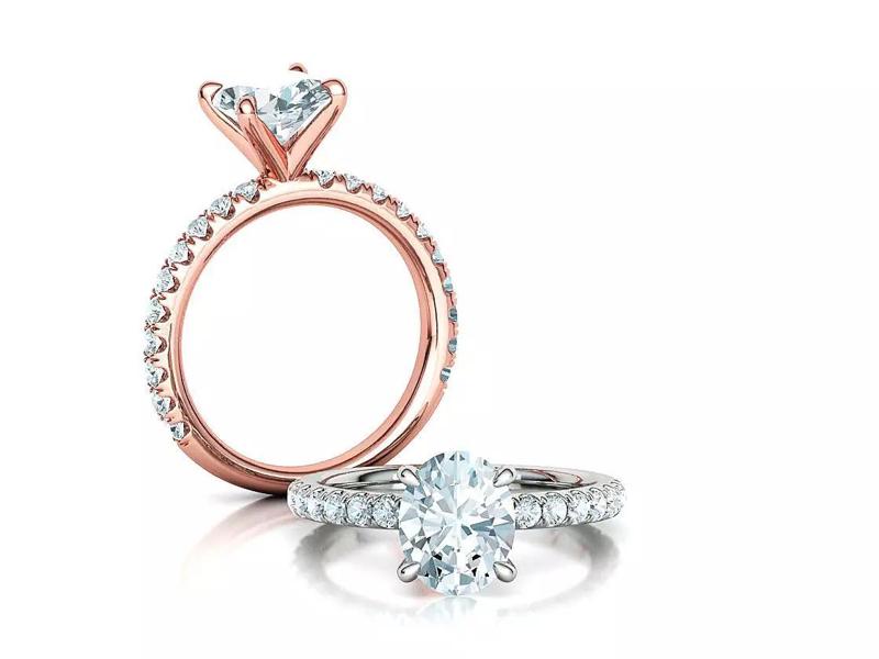 10x8 Oval Stone Solitaire Engagement Ring pave setting 4prong