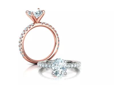 10x8 Oval Stone Solitaire Engagement Ring pave setting 4prong