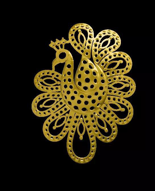 Sidepiece gold plated peacock brooch