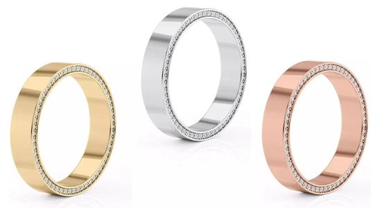 High polished flat band with side diamonds 6mm