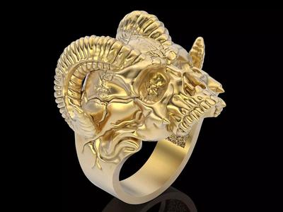 Horn skull ring silver gold  printable jewelry 3D model