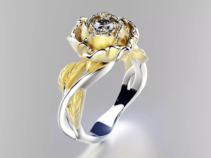 Jewelry Flower Diamond Ring Peony with gem 0012 Blend 3dm FBX