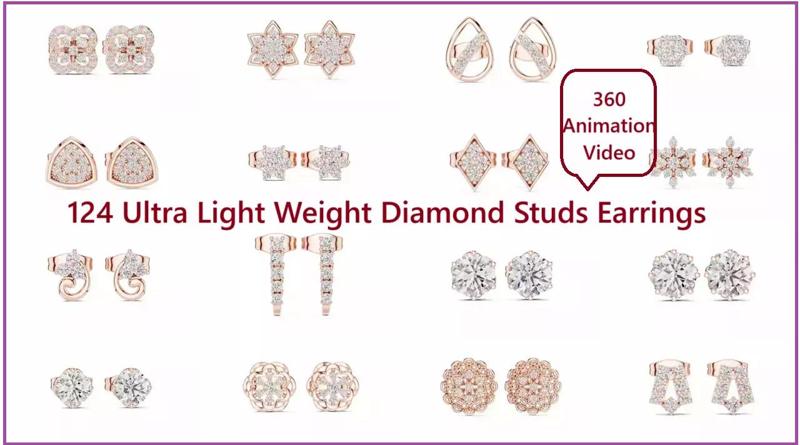 124 Ultra Light Weight Diamond Studs Earrings 3dm stl  video 3D Model Collection