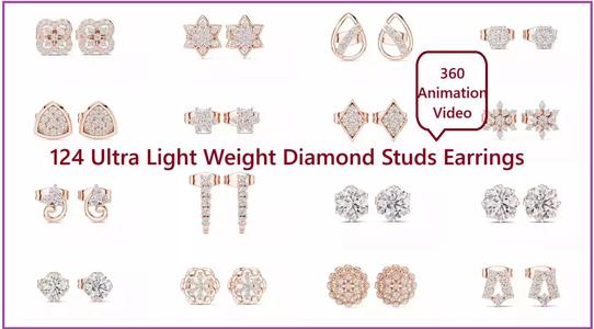 124 Ultra Light Weight Diamond Studs Earrings 3dm stl  video 3D Model Collection