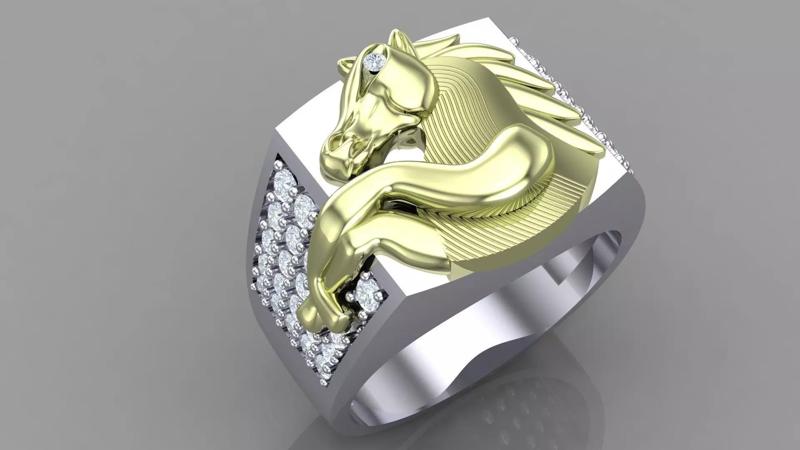 Horse Ring for men Light Silver 3D Cad