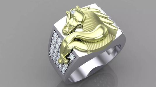 Horse Ring for men Light Silver 3D Cad