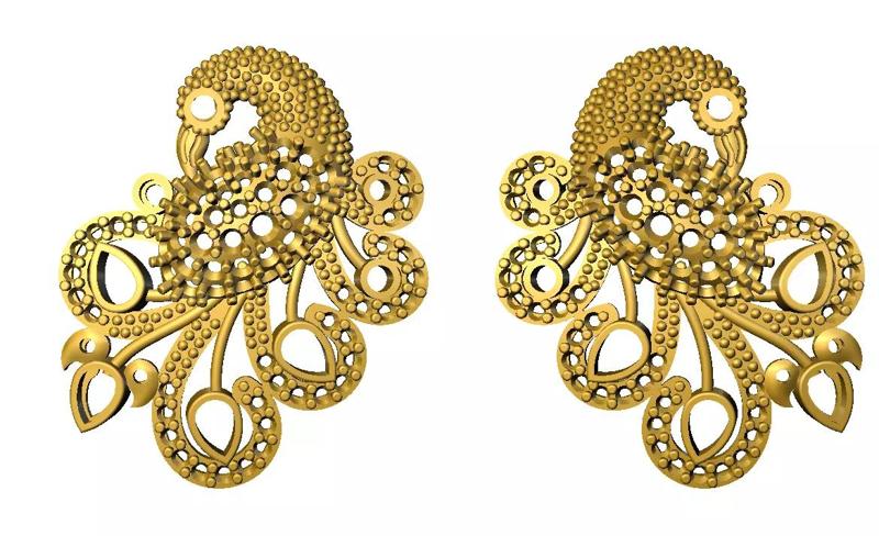 Sidepiece gold plated peacock earrings